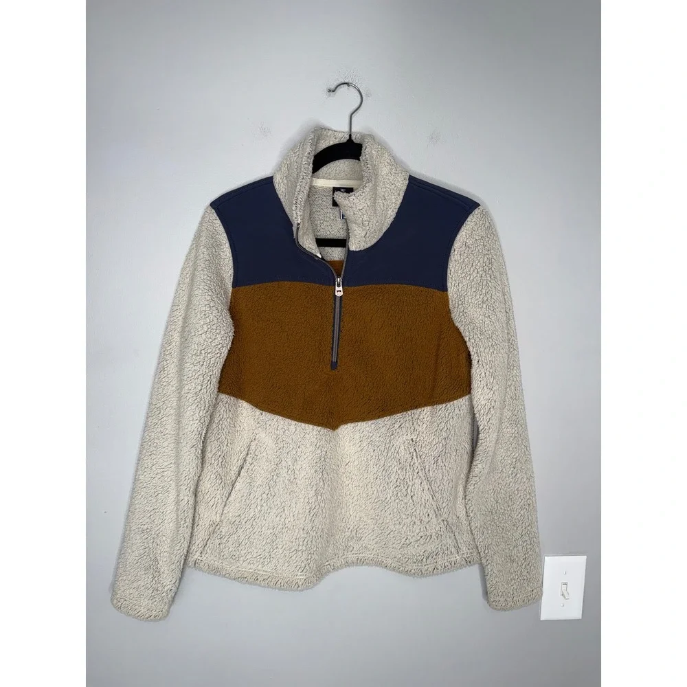 Kuhl Fleece Pullover Women Small Cream Brown Excellent Quarter Zip Colorblock